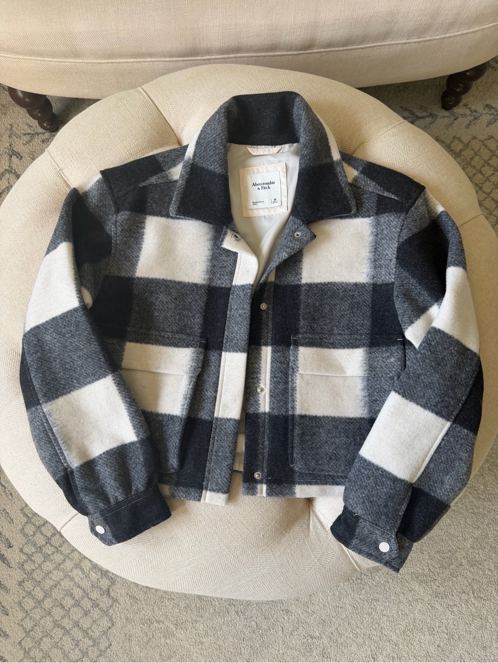 Abercrombie & Fitch Black and White Buffalo Plaid Outerwear Jacket